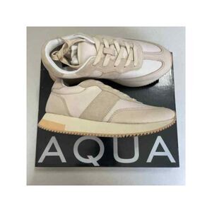 AQUA Womens Beige 1" Platform Train Wedge Leather Athletic Training Shoes 5.5 M